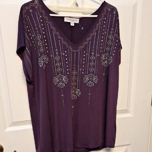 r Womens Tempted Hearts Purple Stretch Plus Size Top 2X